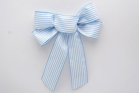 White and Blue 5 Loops 2 short tail Ribbon Bow_BW637-W508E-2